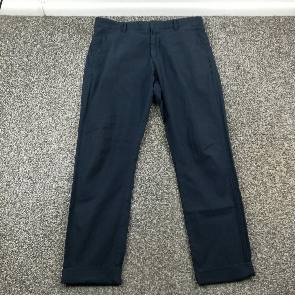 NN07 No Nationality Pants Seersucker Seoul Navy Blue 32x28 Slim Fit Stretch